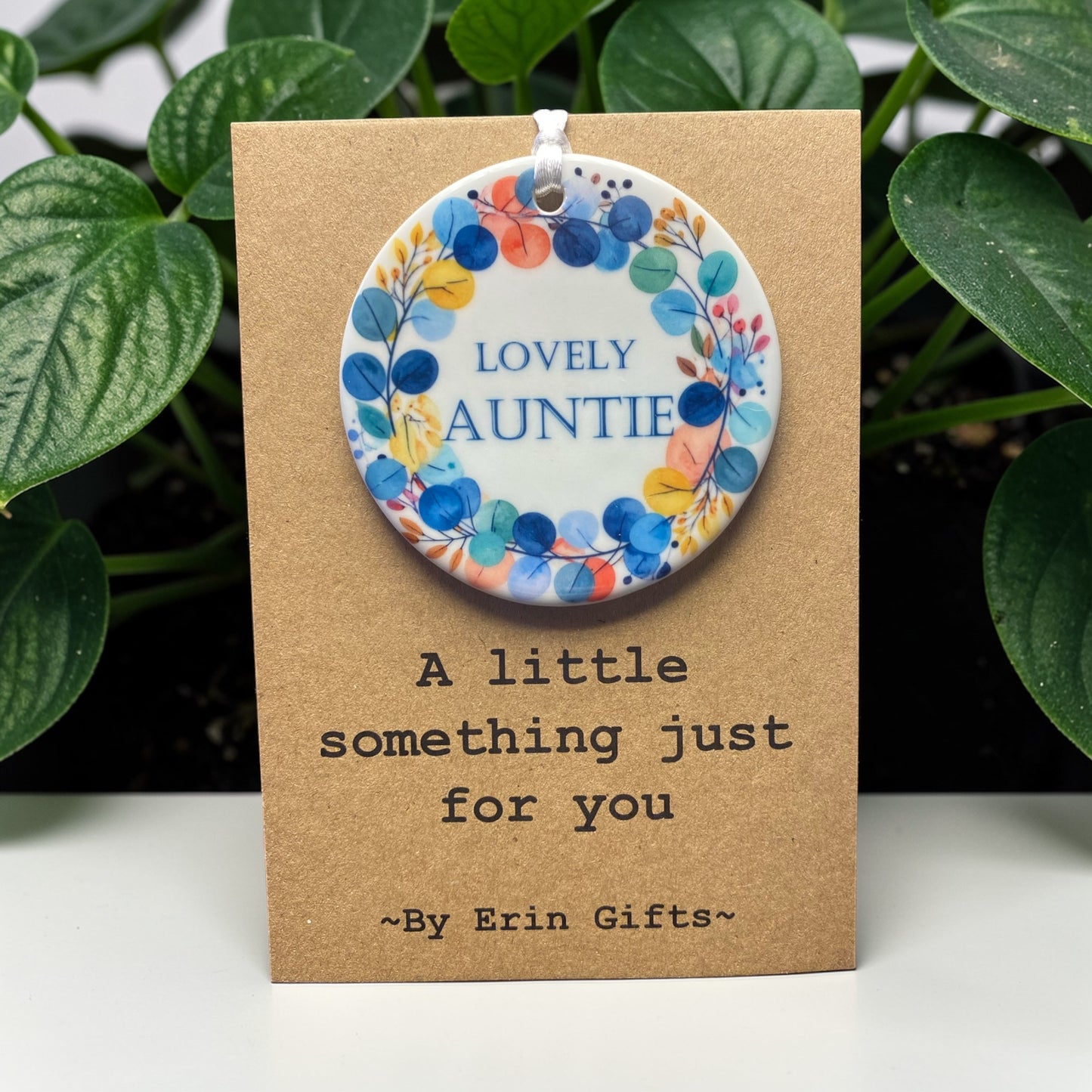 Lovely Auntie Blue... A Little Something Card and Ceramic Keepsake gift