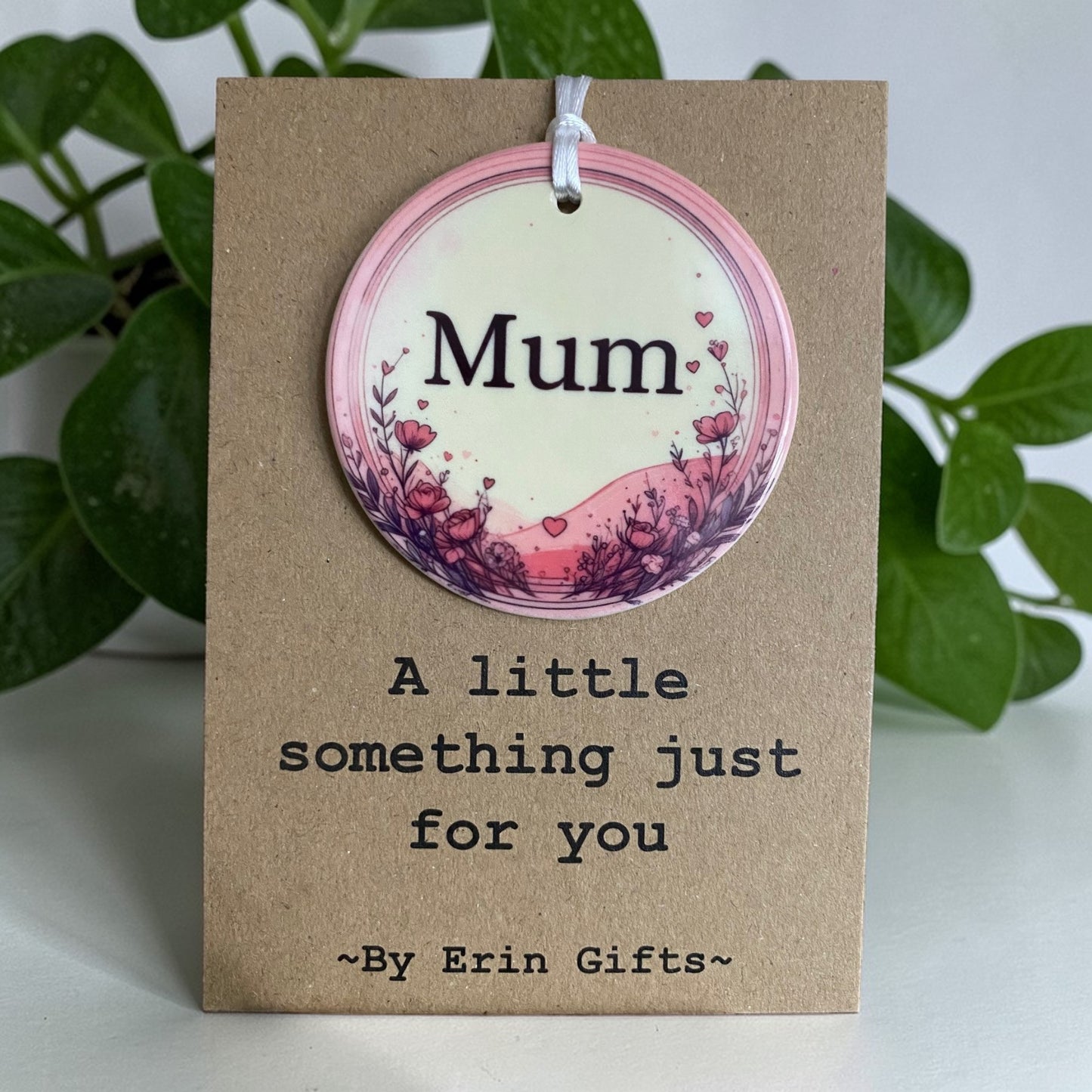 Mum (Pink Floral) - A Little Something Card and Ceramic Keepsake gift