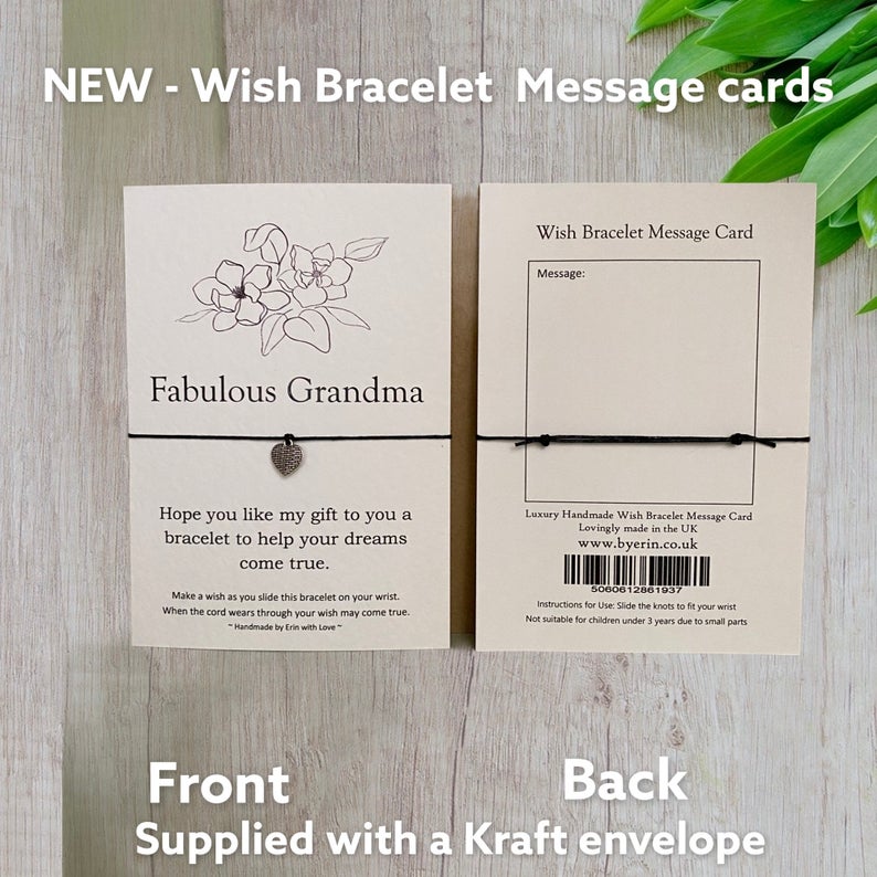 Fabulous Grandma Wish Bracelet Message Card & Envelope