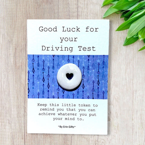 Good Luck for Your Driving Test    Ceramic Wish Token and Card