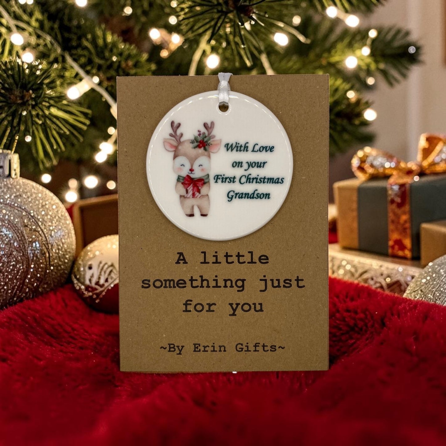 1st Christmas Grandson  -  A Little Something Card and Ceramic Keepsake gift