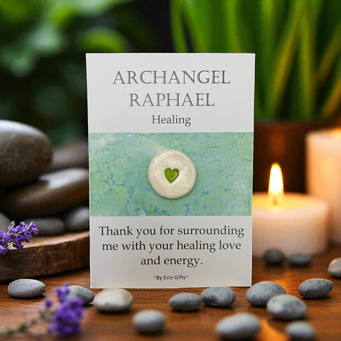 Archangel Raphael Ceramic Wish Token and Card