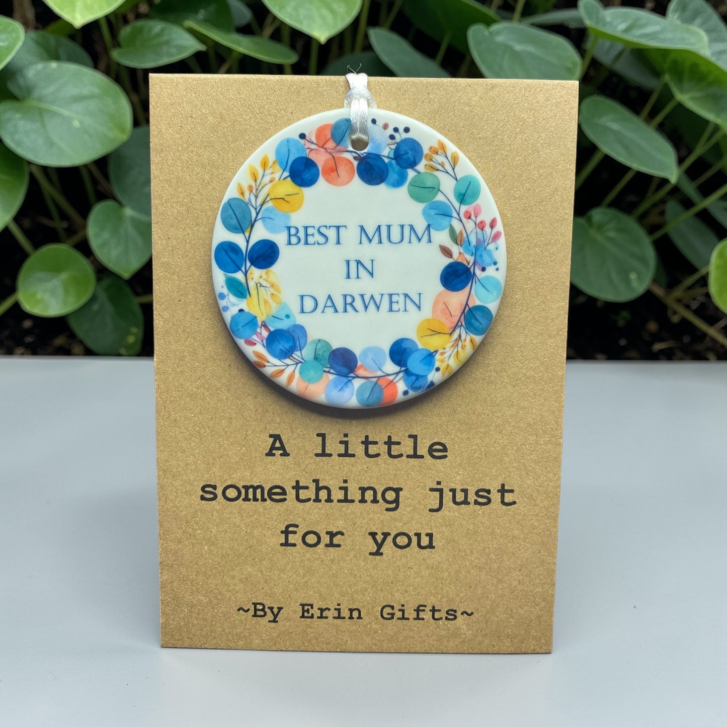 Best Mum in Darwen Blue...  A Little Something Card and Ceramic Keepsake gift