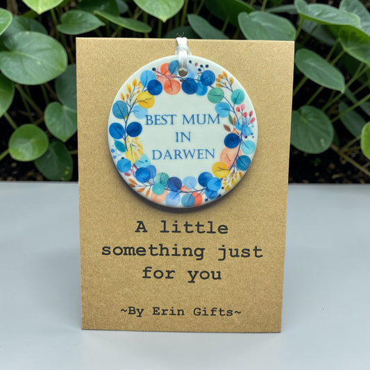 Best Mum in Darwen Blue...  A Little Something Card and Ceramic Keepsake gift