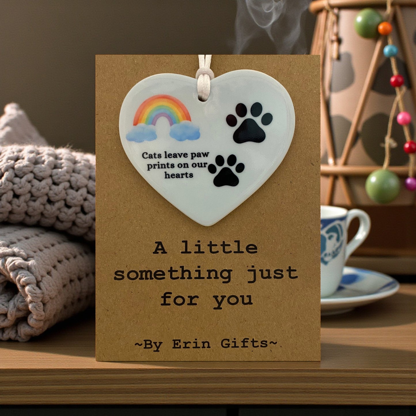 Cats leave Pawprints... A Little Something Card and Ceramic Keepsake gift