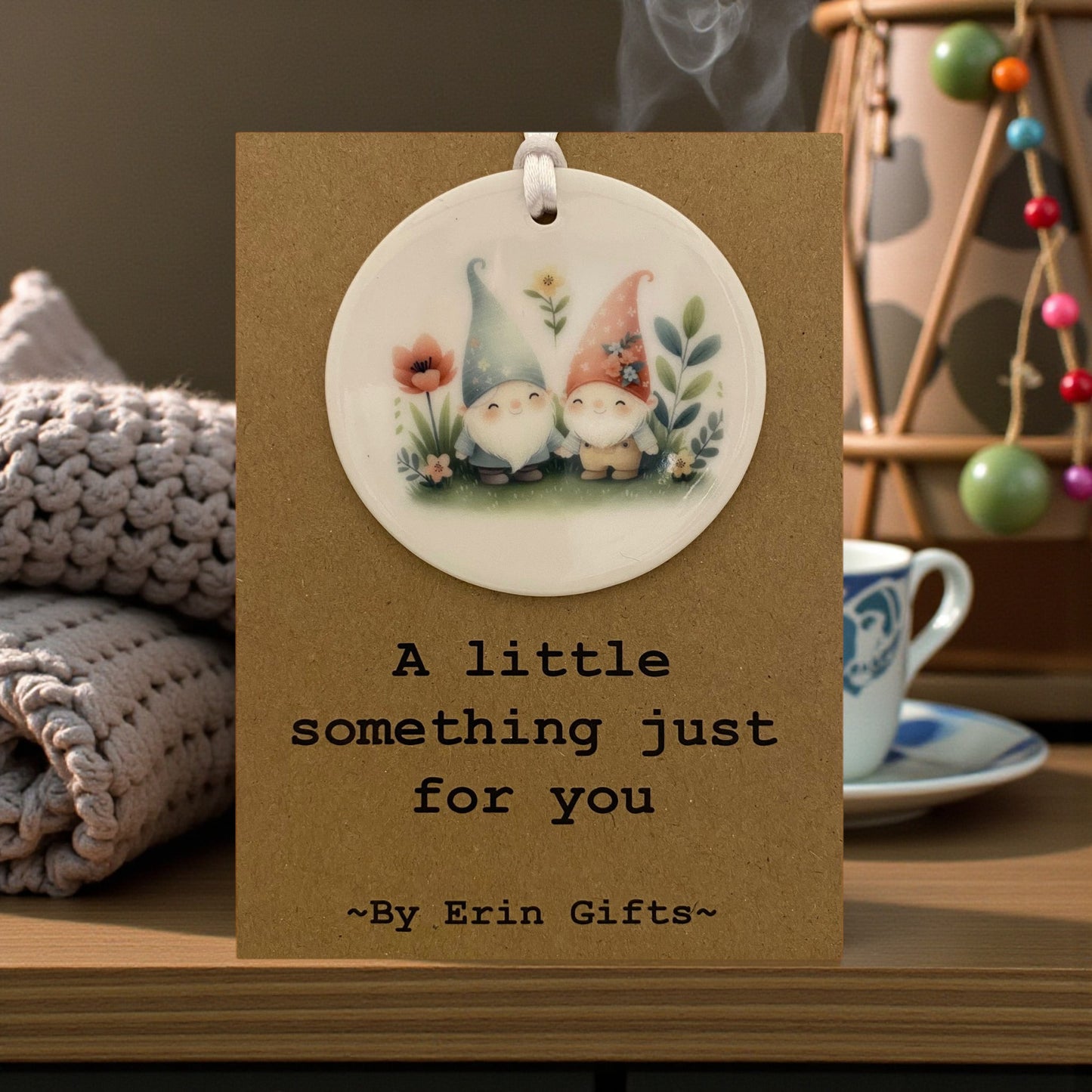 Gnomes in Love... A Little Something Card and Ceramic Keepsake gift