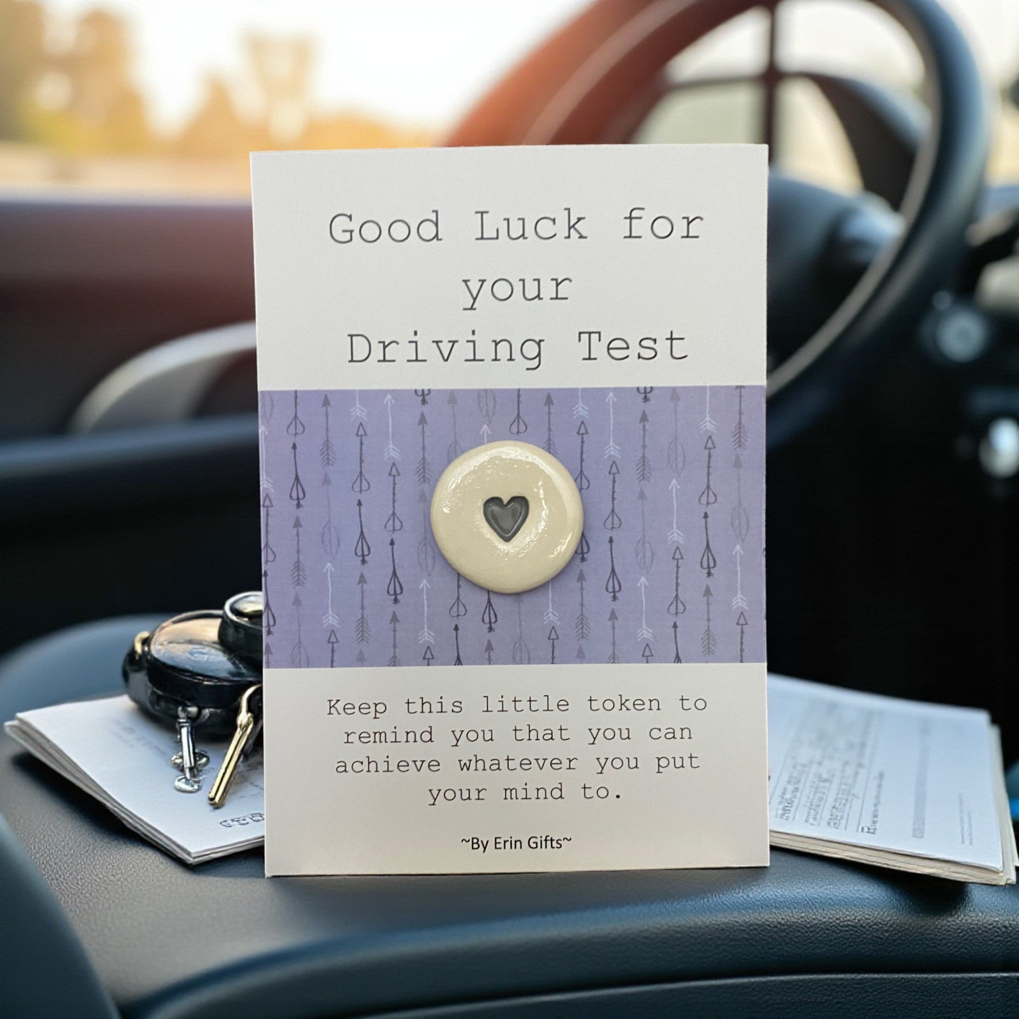 Good Luck for Your Driving Test    Ceramic Wish Token and Card