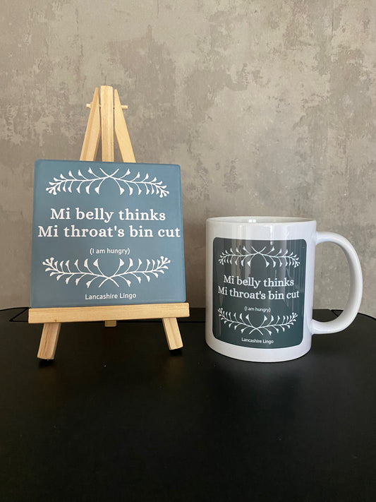 Mi Belly Thinks Mi Throats bin cut Mug and Coaster
