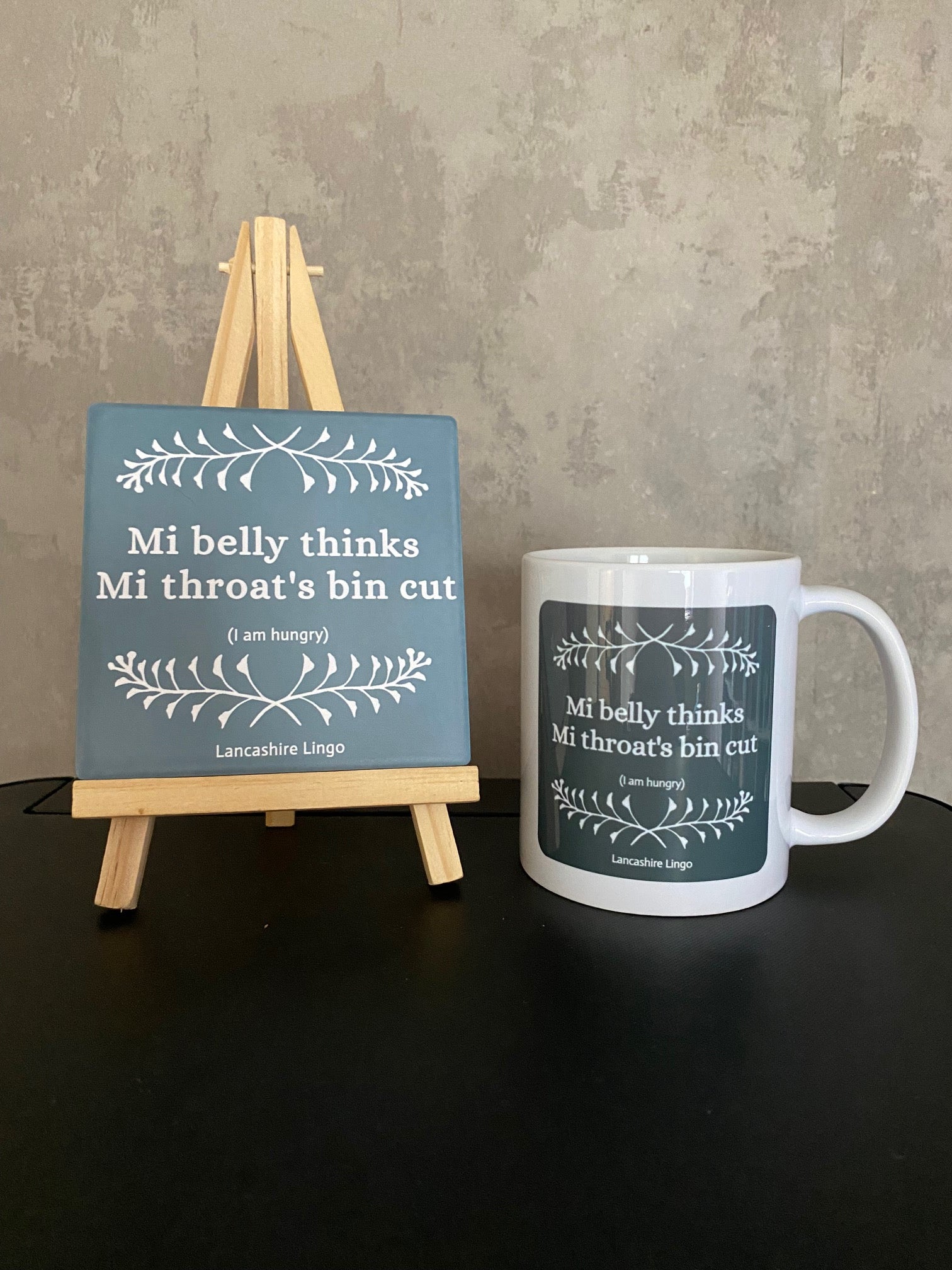 Mi Belly Thinks Mi Throats bin cut Mug and Coaster
