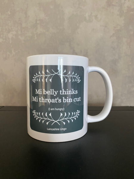 Mi Belly Thinks Mi Throats bin cut Mug and Coaster