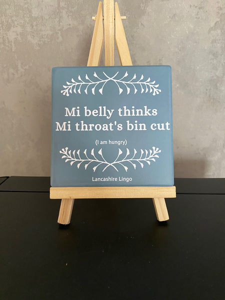 Mi Belly Thinks Mi Throats bin cut Mug and Coaster