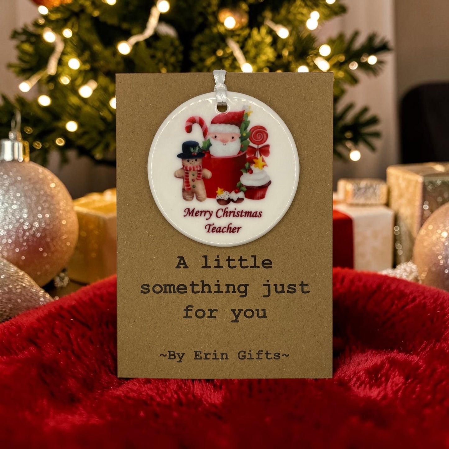 Merry Christmas Teacher  -  A Little Something Card and Ceramic Keepsake gift