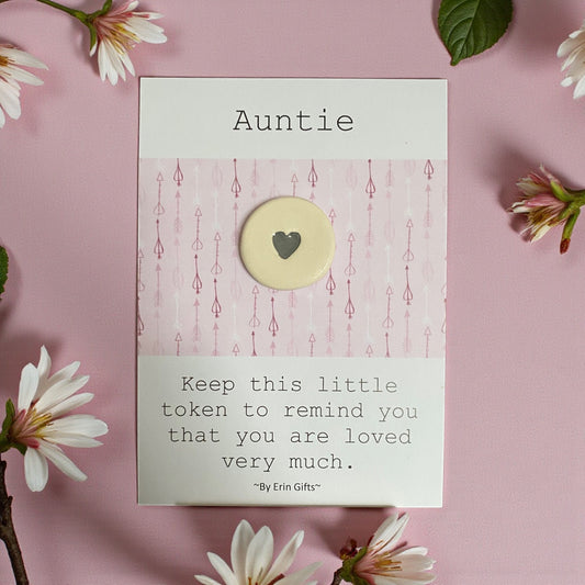 Auntie (Pink Card)     Ceramic Wish Token and Card