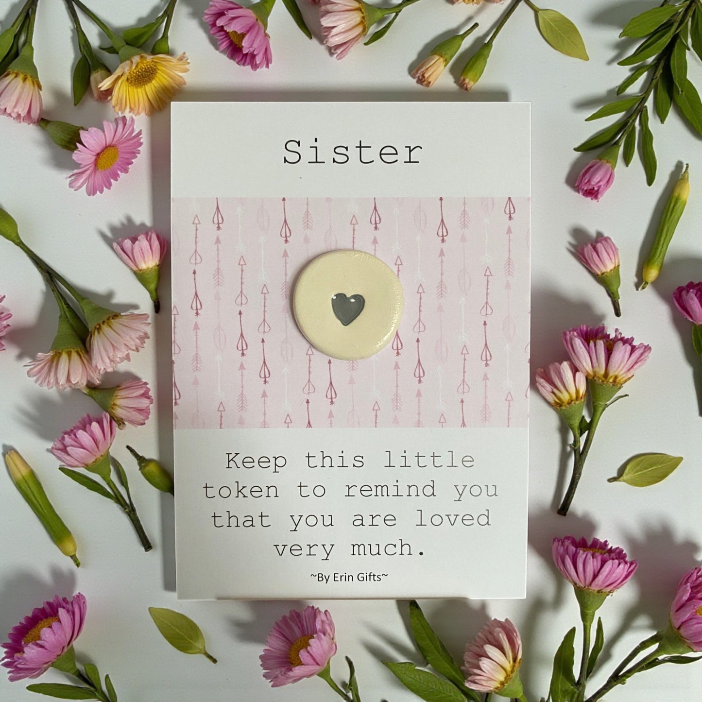 Sister (Pink Card)  Ceramic Wish Token and Card