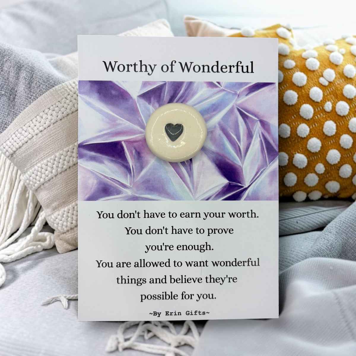 ' Worthy of Wonderful ' Ceramic Wish Token and Card