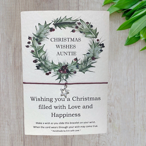 Christmas Wishes Auntie Wish Bracelet Message Card & Envelope