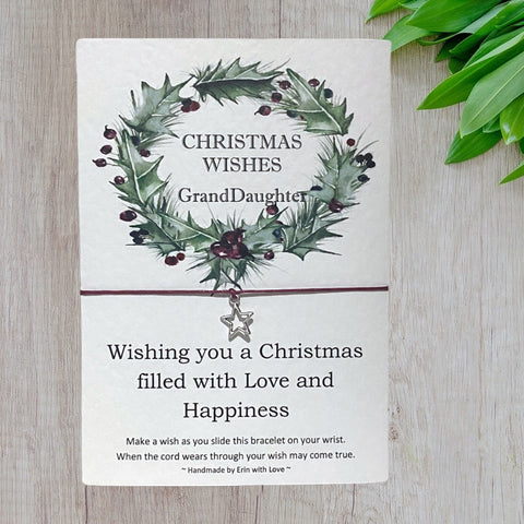 Christmas Wishes GrandDaughter Wish Bracelet Message Card & Envelope