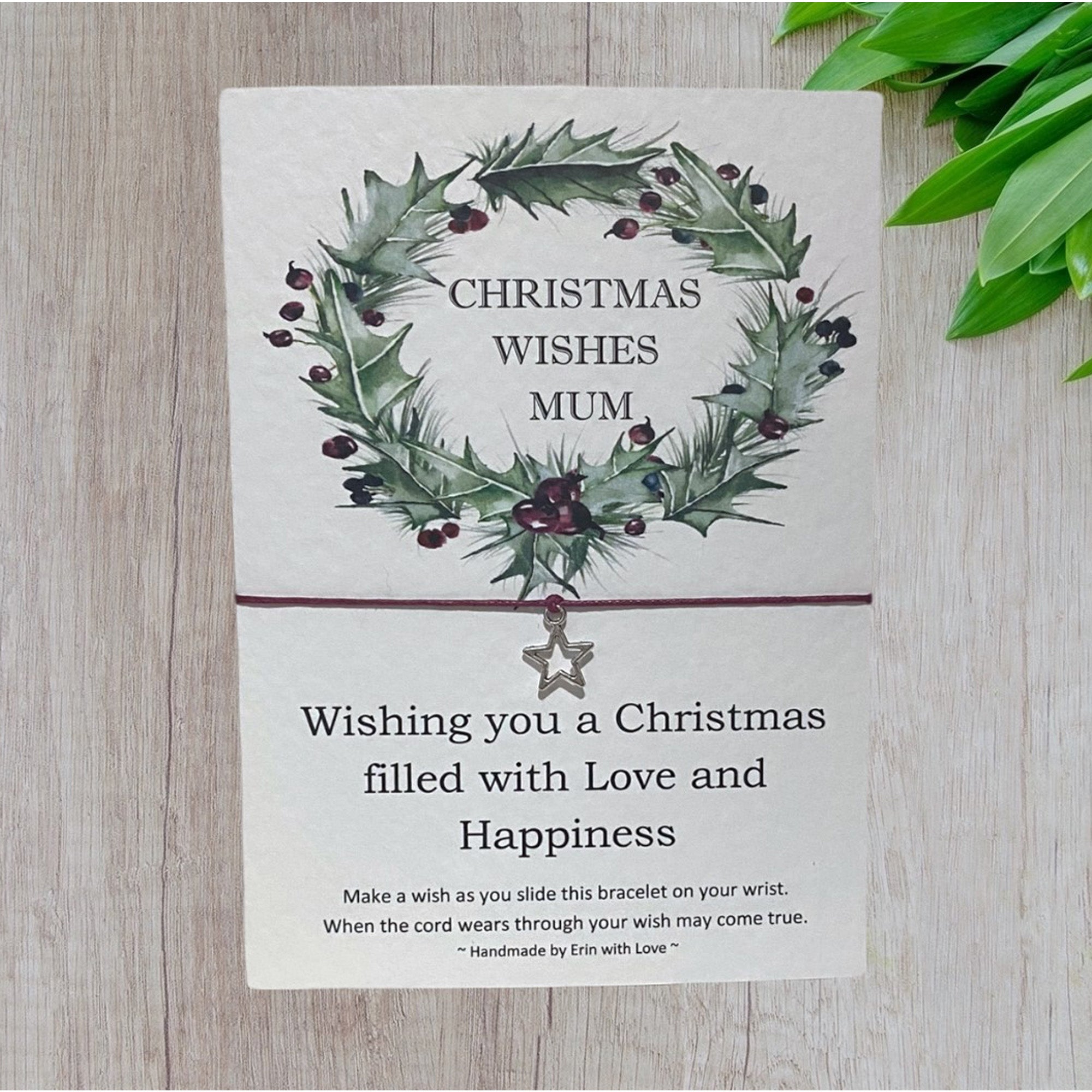 Christmas Wishes Mum Wish Bracelet Message Card & Envelope