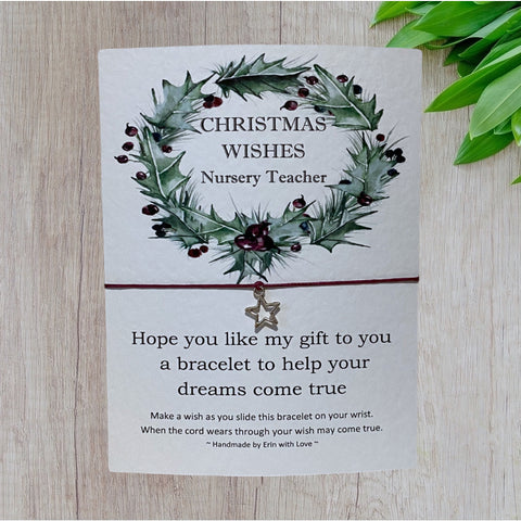 Christmas Wishes Nursery Teacher Wish Bracelet Message Card & Envelope