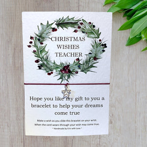 Christmas Wishes Teacher Wish Bracelet Message Card & Envelope