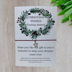 Christmas Wishes Teaching Assistant Wish Bracelet Message Card & Envelope