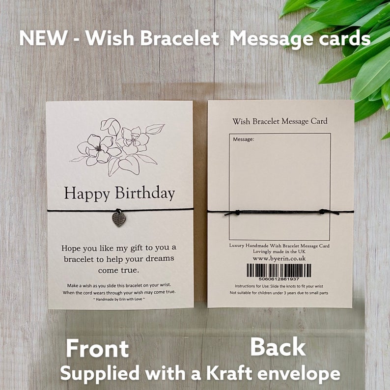 Happy Birthday Wish Bracelet Message Card & Envelope
