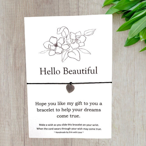 Hello Beautiful Wish Bracelet Message Card & Envelope