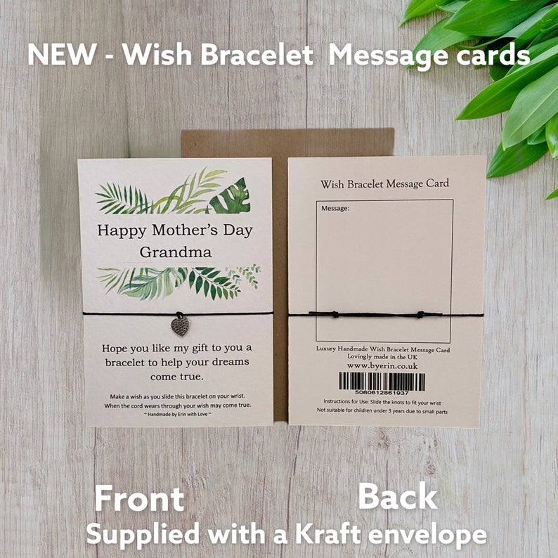 Happy Mother's Day Grandma Tropical Range Wish Bracelet Message Card & Envelope