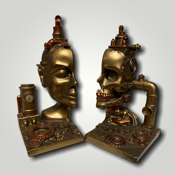 Steampunk Industrial Skull Bookends