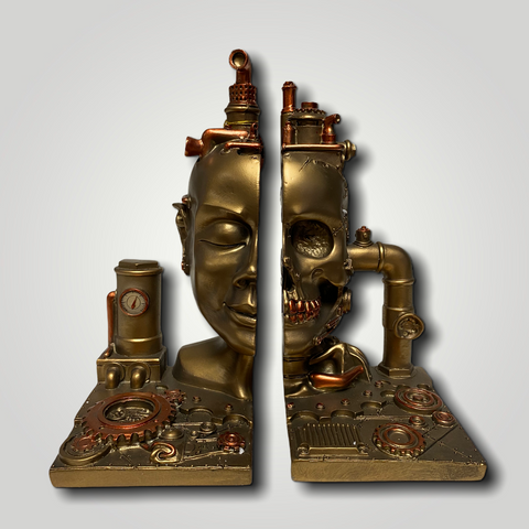 Steampunk Industrial Skull Bookends