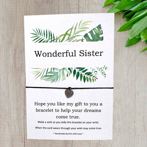 Wonderful Sister Tropical Range Wish Bracelet Message Card & Envelope